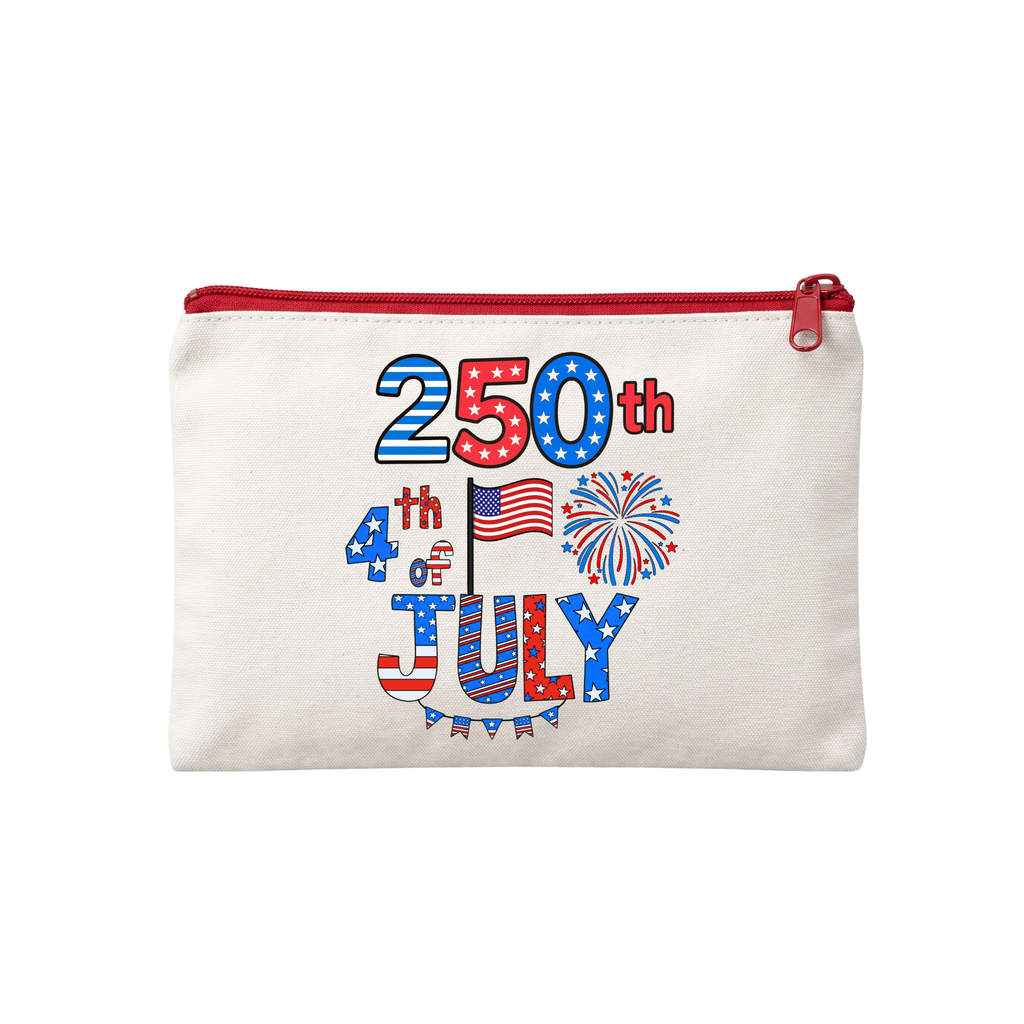 Custom Sublimation 7.9" x 5.7" Travel and Makeup Pouch -AI Rendering Product Shot -250th Year 4th of July Print | Jadez World 