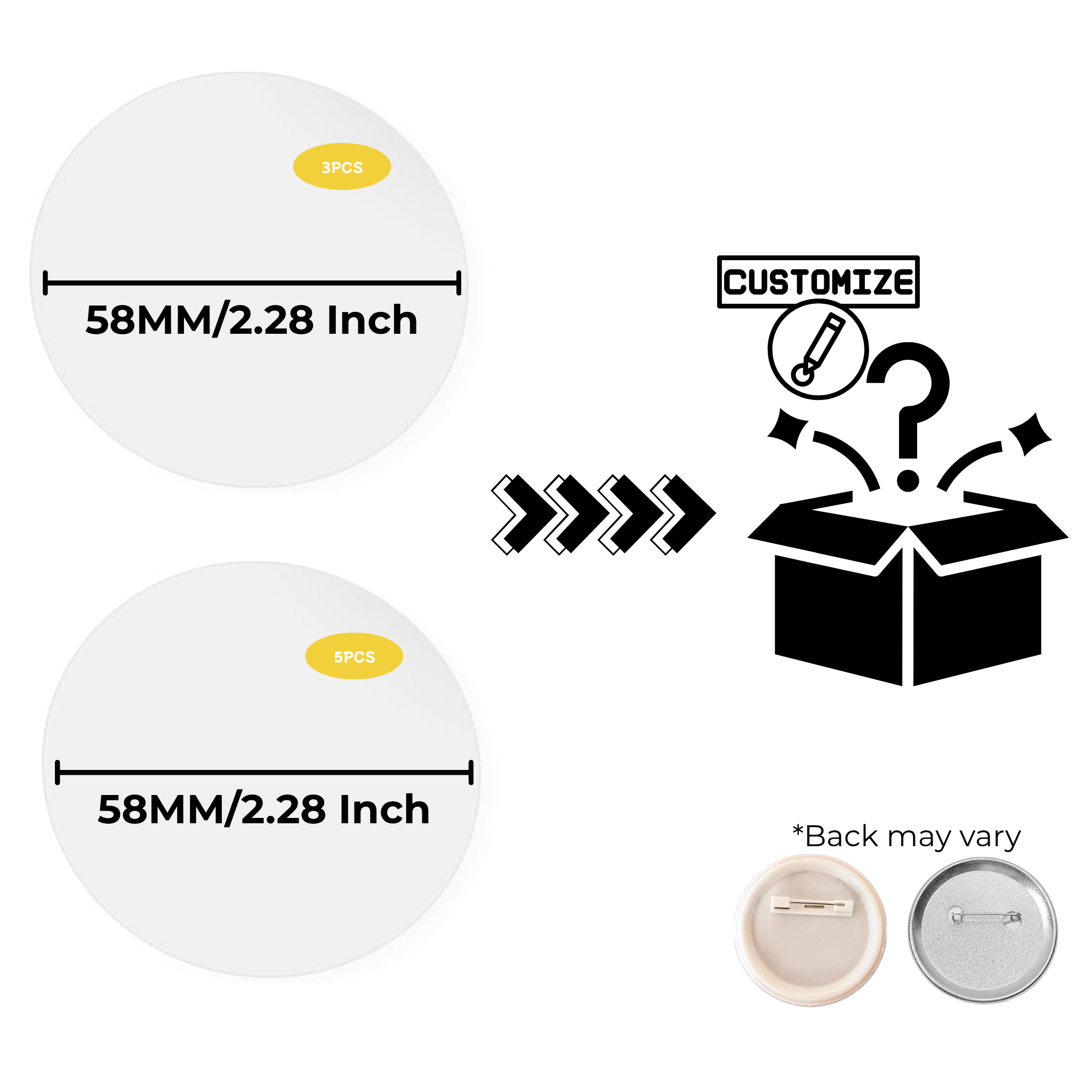 Custom 58mm Pin Button Variety 3-5 Pack Bundles