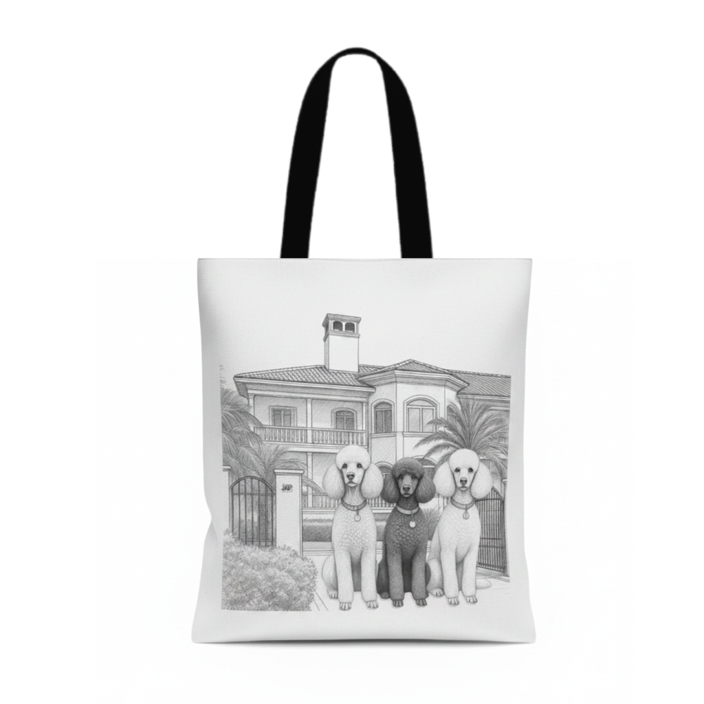 Custom Sublimation 13.7" x 11.8" Tote Bag  – AI Rendering Product Shot - Poodle Mansion Print | Jadez World 
