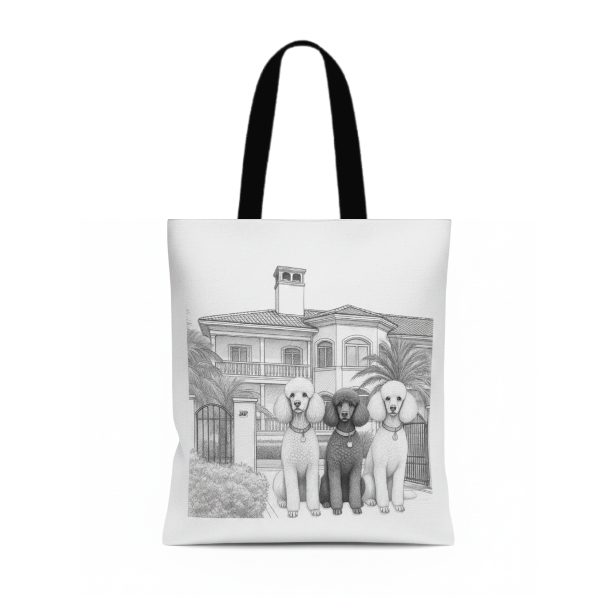 Custom Sublimation 13.7" x 11.8" Tote Bag  – AI Rendering Product Shot - Poodle Mansion Print | Jadez World 