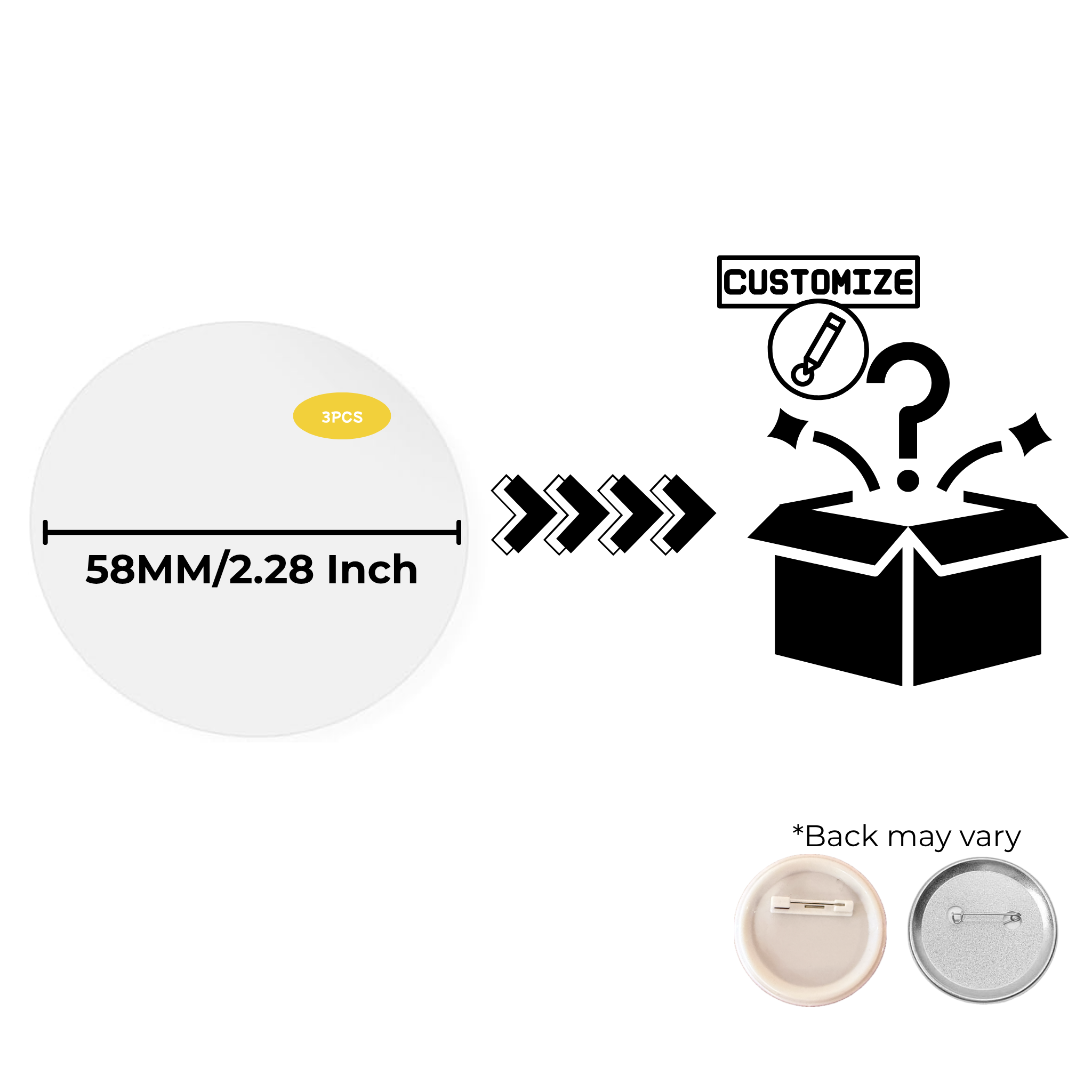 Custom 58mm Pin Button Variety 3-5 Pack Bundles