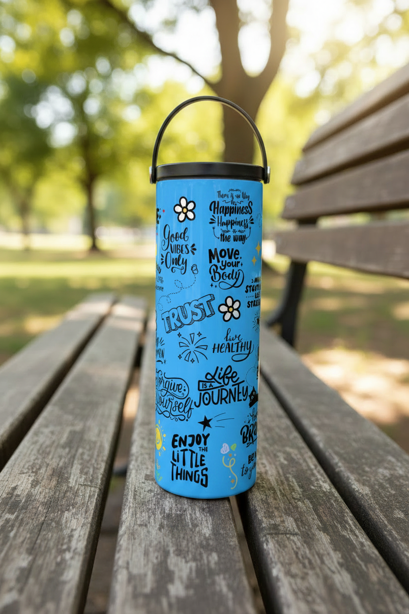 Custom Sublimation 20 oz Stainless Steel Tumbler – AI Rendering Product Shot - Blue Doodle Print | Jadez World