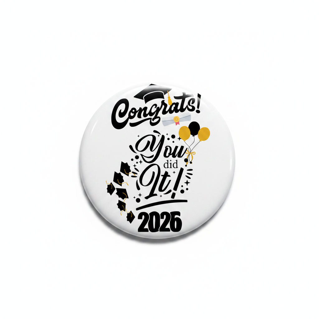 Congrats You Did It 2026 Pin Button - White Background