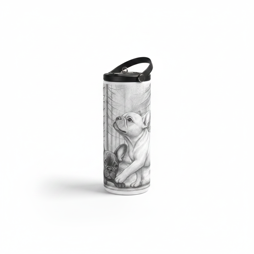 Custom Sublimation 20 oz Stainless Steel Tumbler – AI Rendering Product Shot - French Bulldog Forest Print | Jadez World