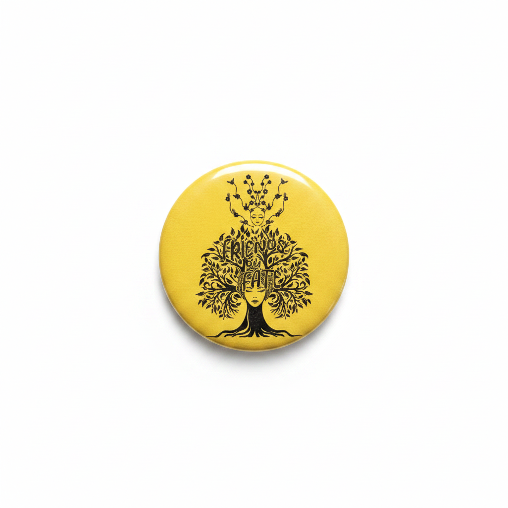 Friends by Fate (Kismet) Pin Button - White Background