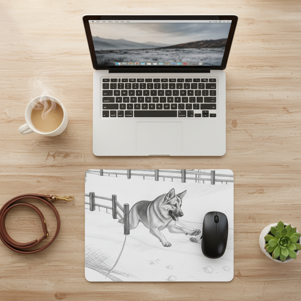 German Shepherd Mousepad - Cozy Home Desk with Laptop