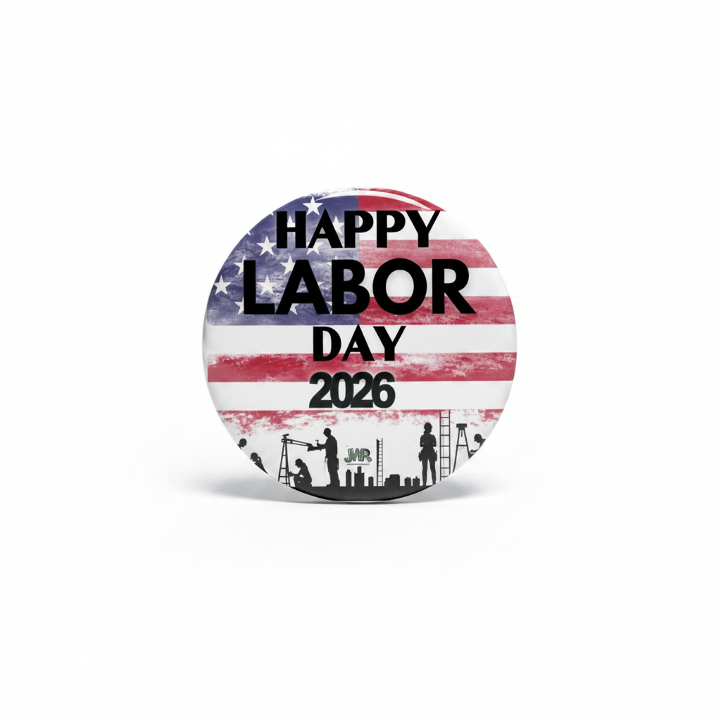 Happy Labor Day 2026 Pin Button - White Background