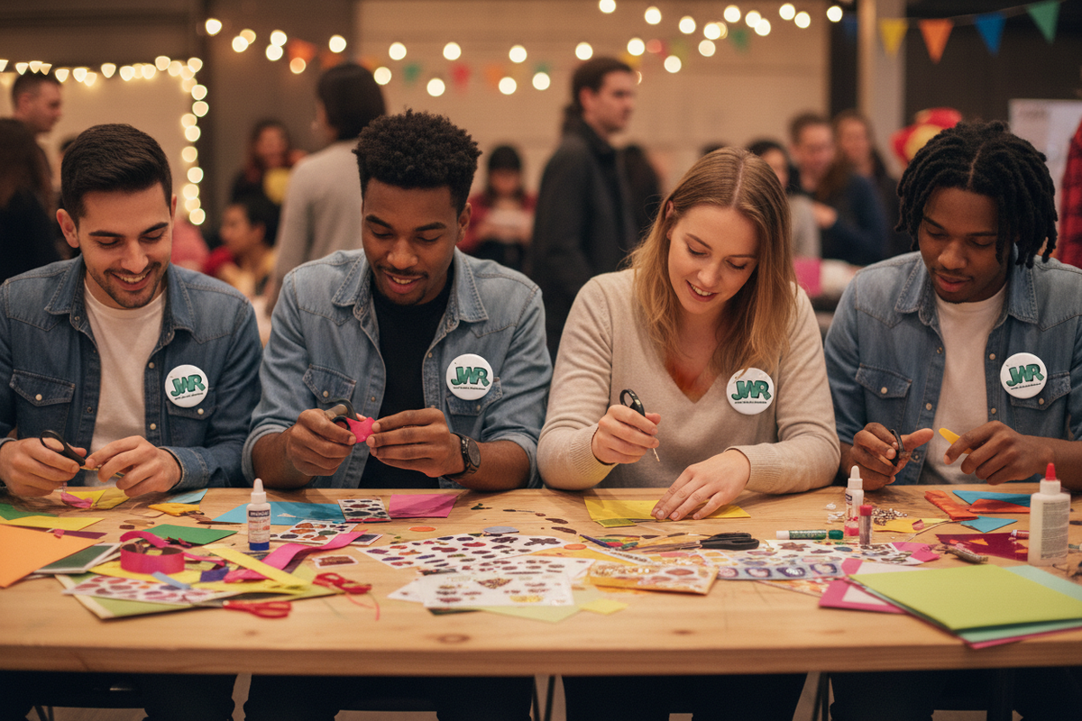 JWP Buttons on Employees at Craft Table