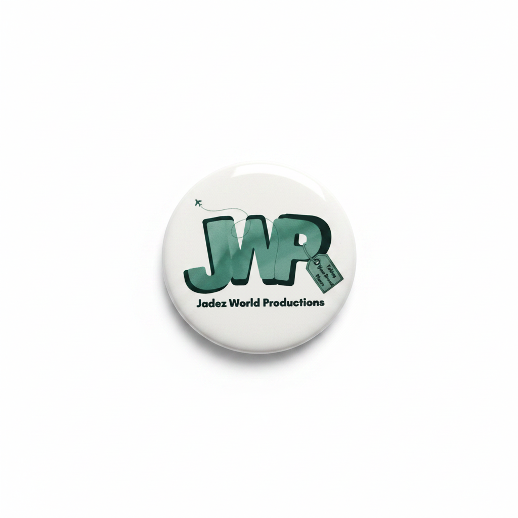 JWP Jadez World Productions Pin Button - White Background