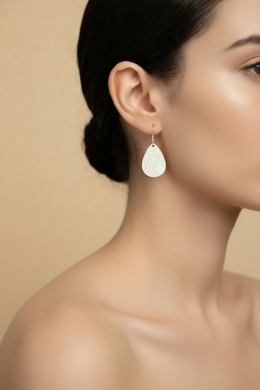 Pink Swirl Earring – White Woman Model