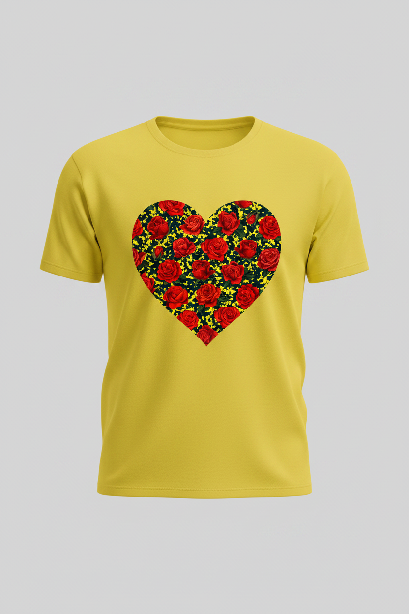 Red roses heart yellow tee mockup