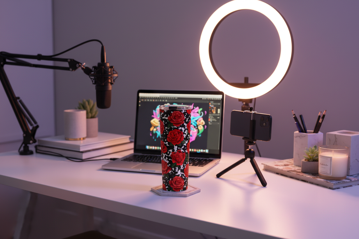 Red Roses Tumbler - Digital Creator Home Office