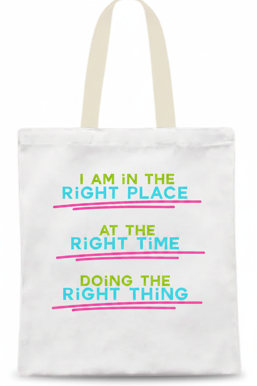 Custom Sublimation 13.7" x 11.8" Tote Bag  – AI Rendering Product Shot - Pink Right Place Right Time Print | Jadez World 