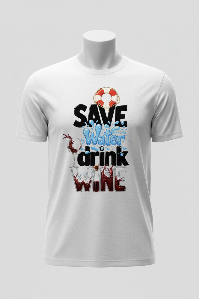Save Water Drink Wine white tee mockup